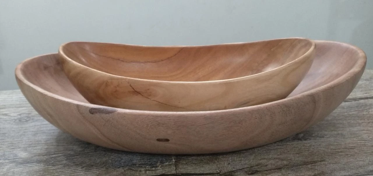 Hand Made Neem Wood Boat Bowl (Set of 2)